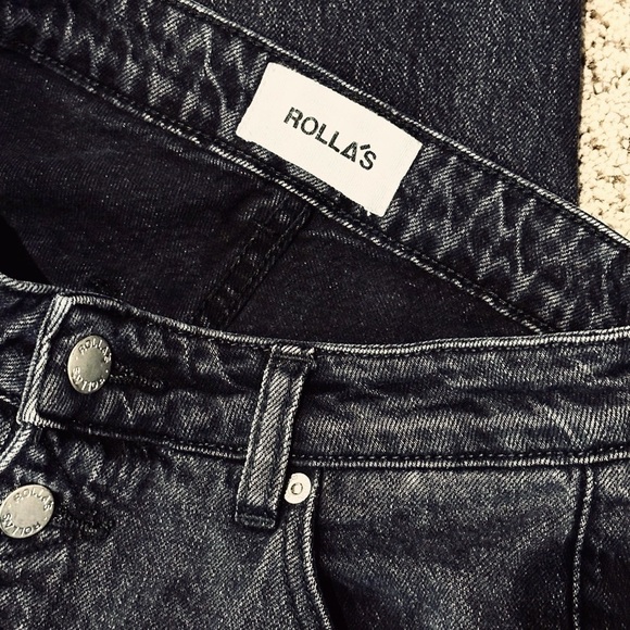 👖🖤 ROLLA’S Eastcoast Crop Flare Jeans | Black Preppy 4-Button Raw Hem Women’s 25 - Picture 5 of 6